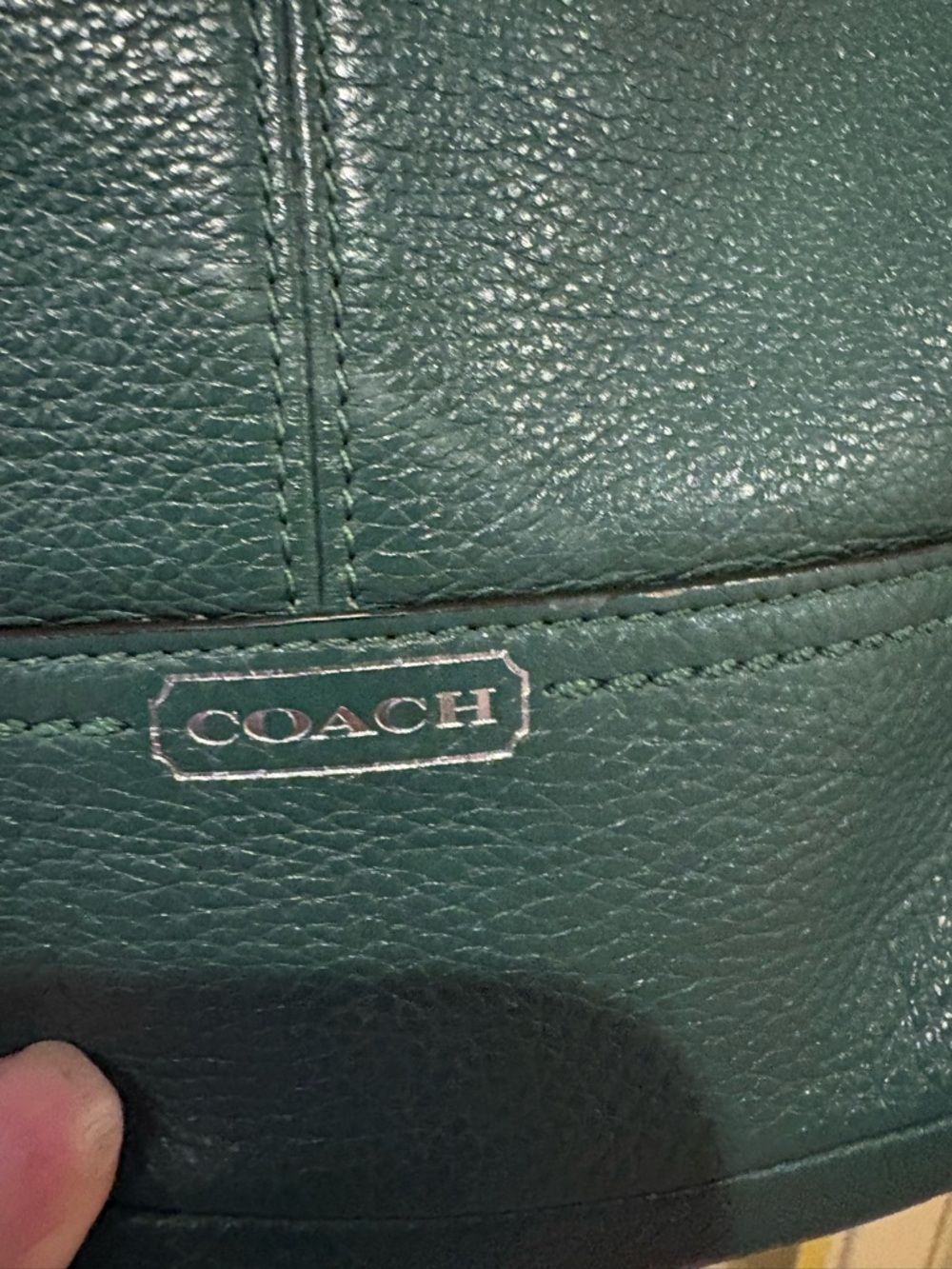 Coach Pebbled Leather Green Shoulder Bag and matching wallet vintage - Picture 9 of 16